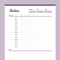 Printable Weekly Homeschool Attendance Sheet - Purple
