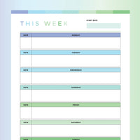 Printable Weekly Planner For Kids - Green and Blue Rainbow