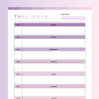 Printable Weekly Planner For Kids - Pink and Purple Rainbow