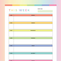 Printable Weekly Planner For Kids - Rainbow