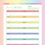 Printable Weekly Planner For Kids - Rainbow