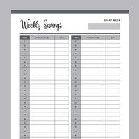 Printable Weekly Savings and Spending Trackers - Grey