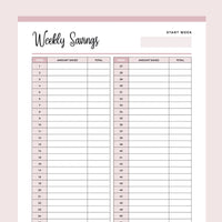 Printable Weekly Savings and Spending Trackers - Pink