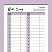 Printable Weekly Savings and Spending Trackers - Purple