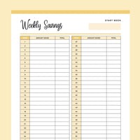 Printable Weekly Savings and Spending Trackers - Yellow
