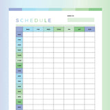 Printable Weekly Schedule For Kids - Green and Blue Rainbow