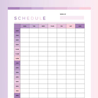 Printable Weekly Schedule For Kids - Pink and Purple Rainbow
