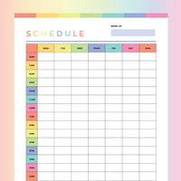 Printable Weekly Schedule For Kids - Rainbow
