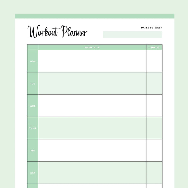 Printable Weekly Fitness Planner, Instant Download PDF