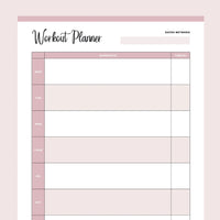 Printable Weekly Work Out Planner - Pink