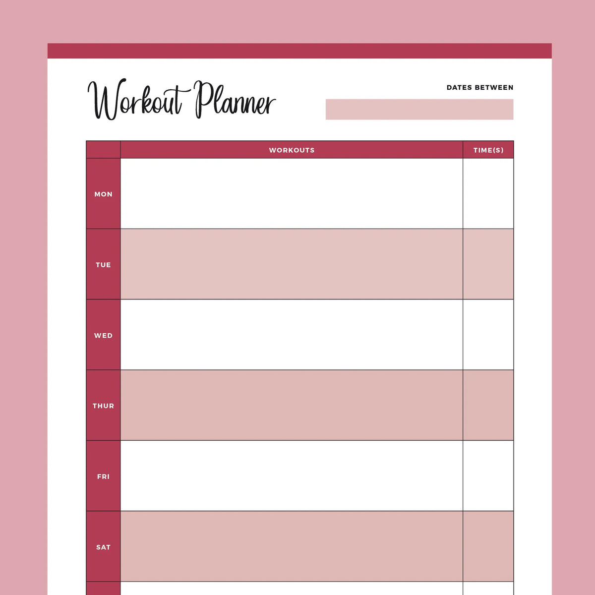 Prinable Workout Week Printable Weekly Work Out Planner | Instant Download PDF – Plan Print Land