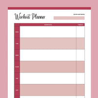 Printable Weekly Work Out Planner - Red