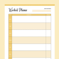 Printable Weekly Work Out Planner - Yellow