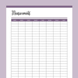 Printable Weightloss Measurement Tracker - Purple