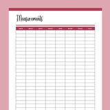 Printable Weightloss Measurement Tracker - Red