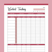 Printable Work Out Planner - Red