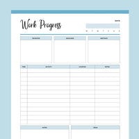 Printable Work Progress Organizing Template - Blue