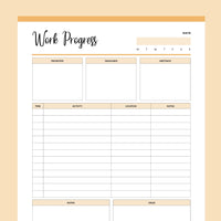 Printable Work Progress Organizing Template - Orange