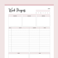Printable Work Progress Organizing Template - Pink