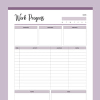 Printable Work Progress Organizing Template - Purple