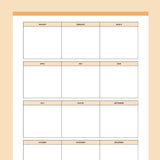 Printable Year at a Glance Calendar - Orange