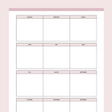 Printable Year at a Glance Calendar - Pink