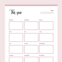 Printable Year at a Glance Page - Pink