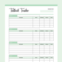 Printable Textbook Tracker - Green