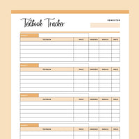 Printable Textbook Tracker - Orange