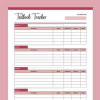 Printable Textbook Tracker - Red