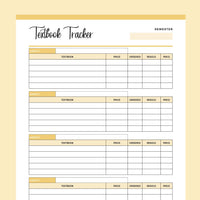 Printable Textbook Tracker - Yellow