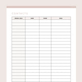 Quick Contacts Sheet Editable - Brown