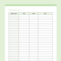 Quick Contacts Sheet Editable - Green