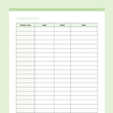 Quick Contacts Sheet Editable - Green