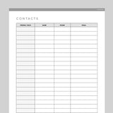 Quick Contacts Sheet Editable - Grey