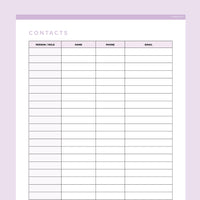 Quick Contacts Sheet Editable - Lavendar