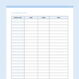 Quick Contacts Sheet Editable - Light Blue