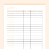 Quick Contacts Sheet Editable - Orange