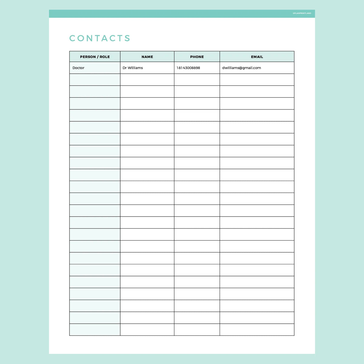 Quick Contacts Sheet Editable Instant Download Fillable PDF A4 and