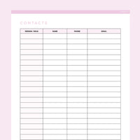 Quick Contacts Sheet Editable - Pink