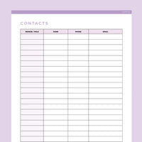 Quick Contacts Sheet Editable - Purple