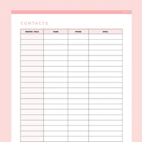 Quick Contacts Sheet Editable - Red