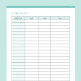 Quick Contacts Sheet Editable - Teal