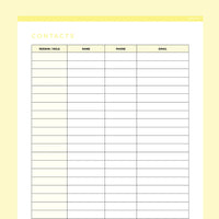 Quick Contacts Sheet Editable - Yellow