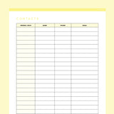 Quick Contacts Sheet Editable - Yellow