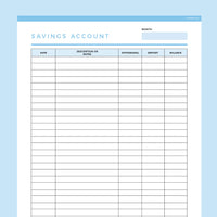 Savings Account Balance Tracker Editable - Dark Blue
