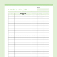 Savings Account Balance Tracker Editable - Green