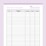 Savings Account Balance Tracker Editable - Lavendar