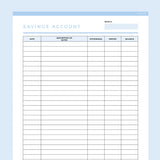 Savings Account Balance Tracker Editable - Light Blue