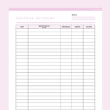 Savings Account Balance Tracker Editable - Pink